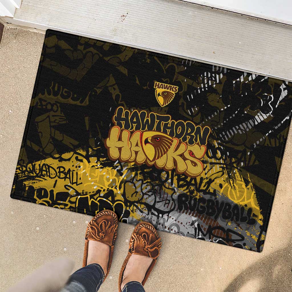 Hawthorn Hawks Rubber Doormat Urban Graffiti Street Art - Bold Abstract Spray Paint