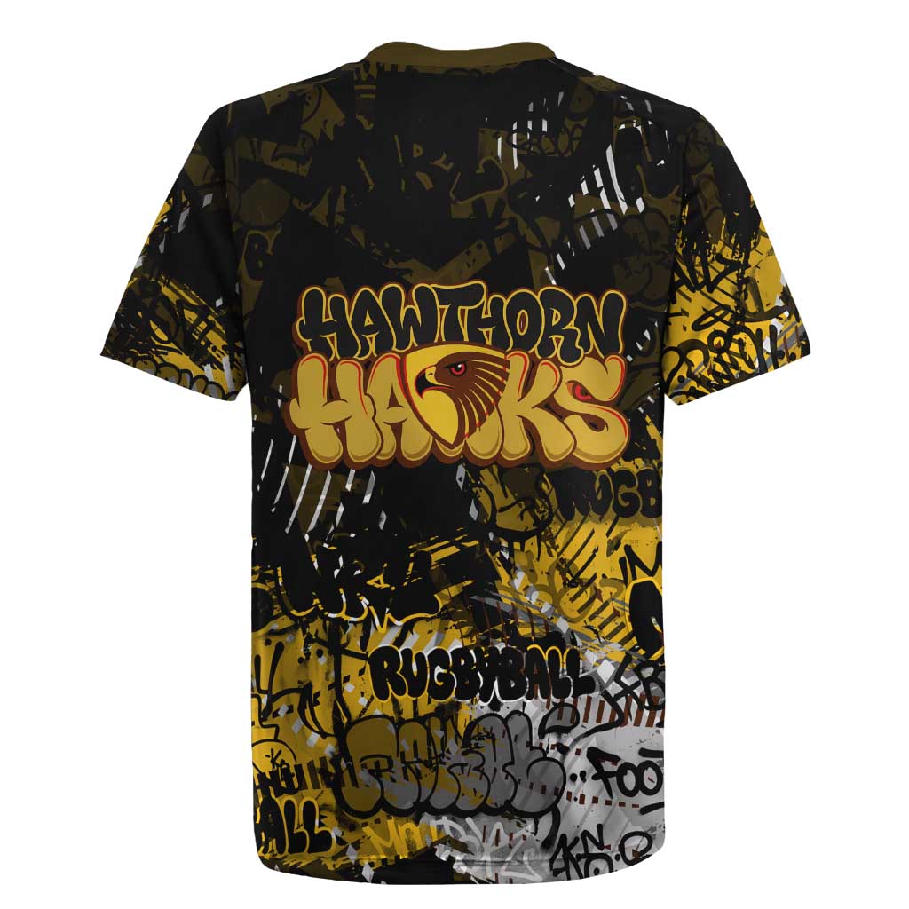 Hawthorn Hawks Rugby Jersey Urban Graffiti Street Art - Bold Abstract Spray Paint