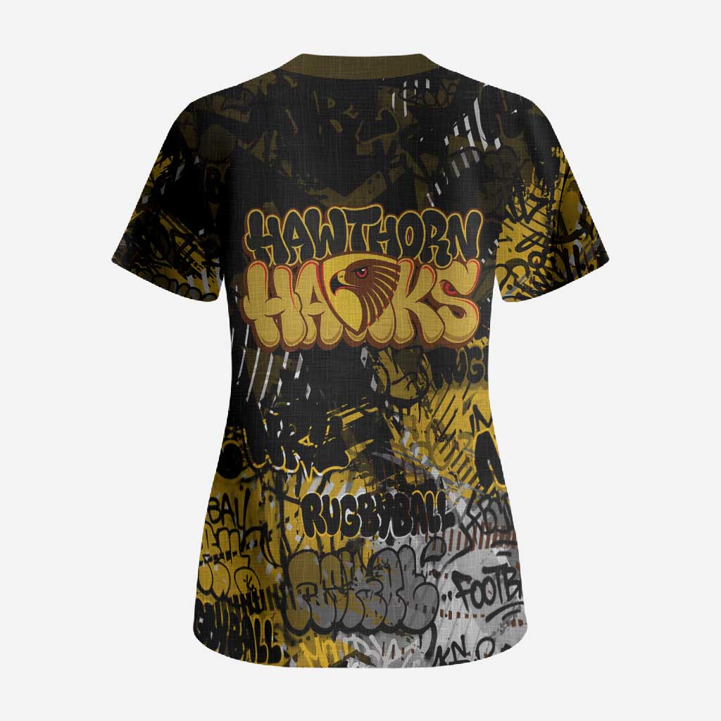 Hawthorn Hawks Scrub Top Urban Graffiti Street Art - Bold Abstract Spray Paint