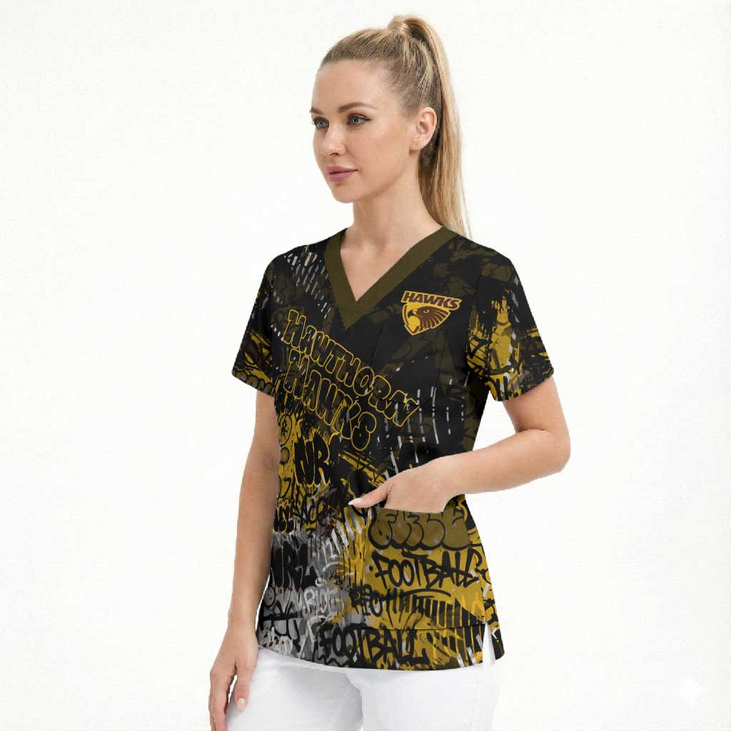 Hawthorn Hawks Scrub Top Urban Graffiti Street Art - Bold Abstract Spray Paint