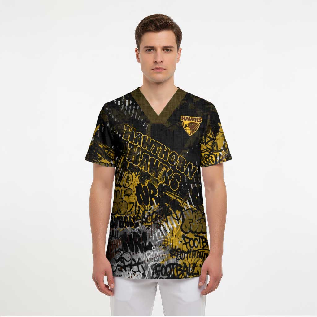 Hawthorn Hawks Scrub Top Urban Graffiti Street Art - Bold Abstract Spray Paint