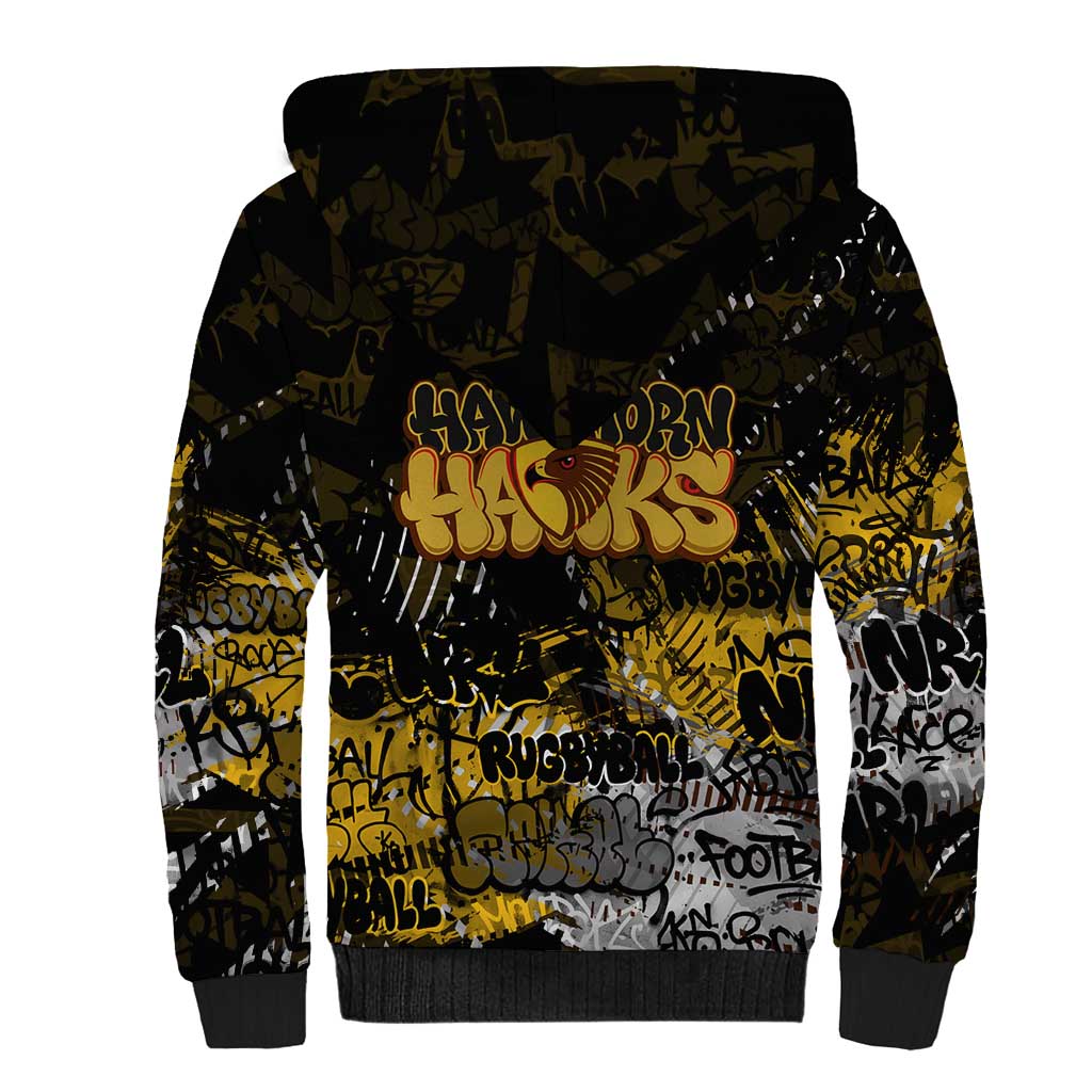 Hawthorn Hawks Sherpa Hoodie Urban Graffiti Street Art - Bold Abstract Spray Paint
