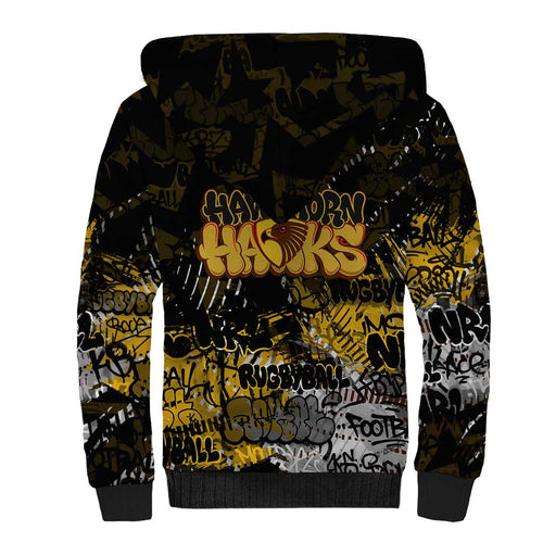 Hawthorn Hawks Sherpa Hoodie Urban Graffiti Street Art - Bold Abstract Spray Paint