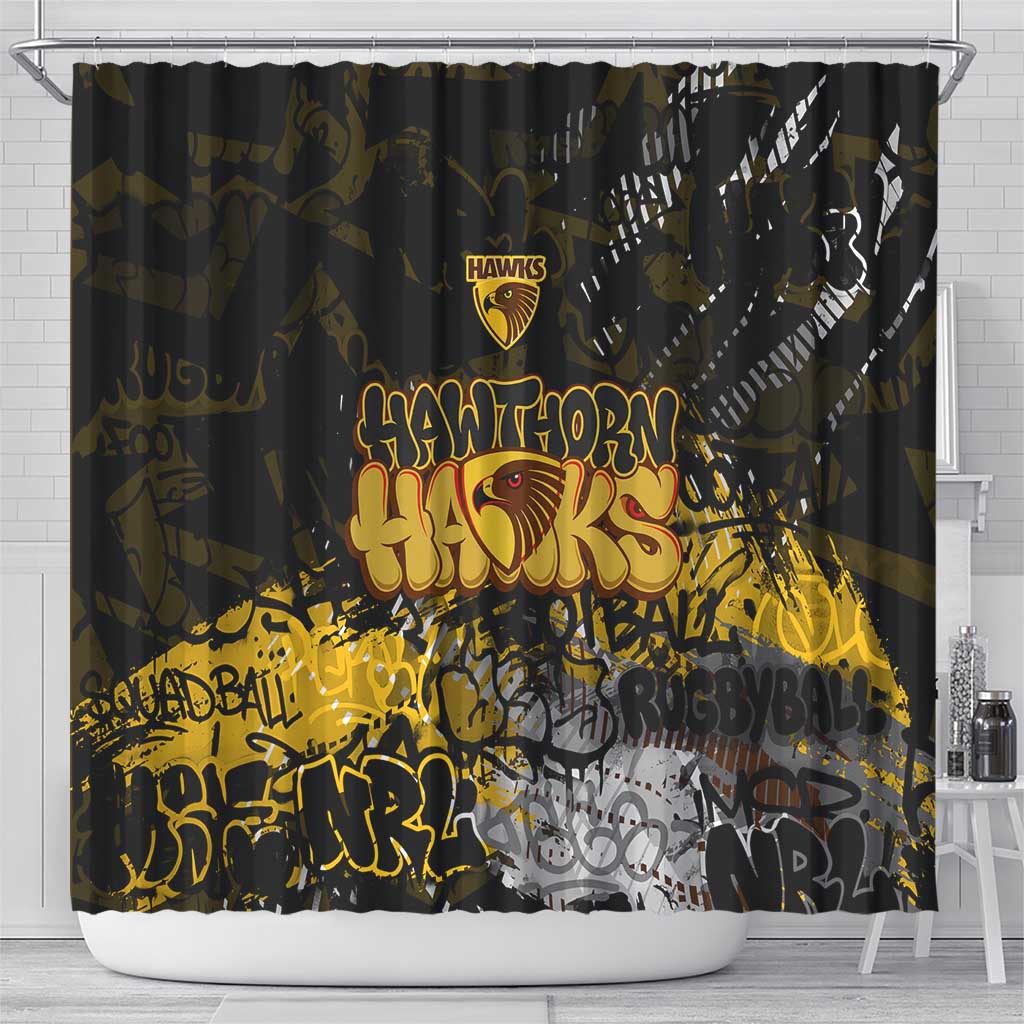 Hawthorn Hawks Shower Curtain Urban Graffiti Street Art - Bold Abstract Spray Paint