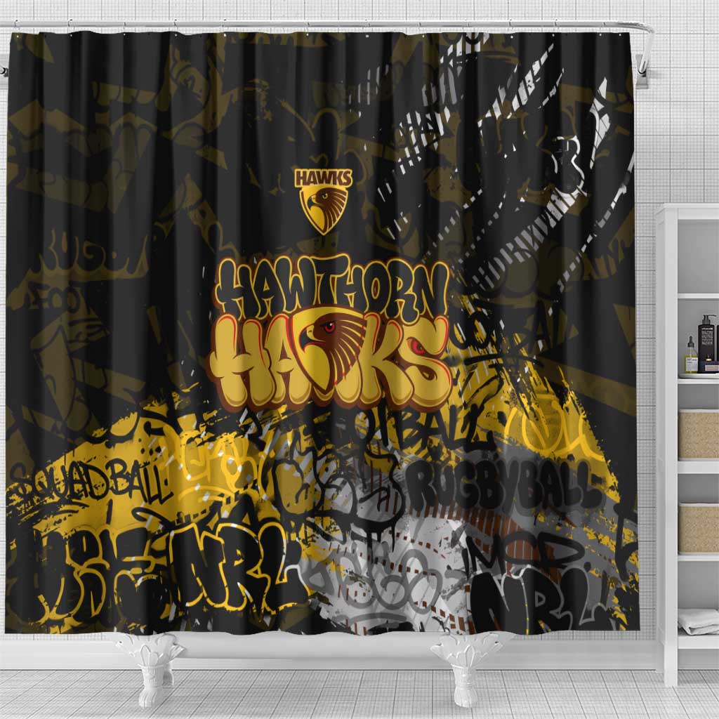 Hawthorn Hawks Shower Curtain Urban Graffiti Street Art - Bold Abstract Spray Paint