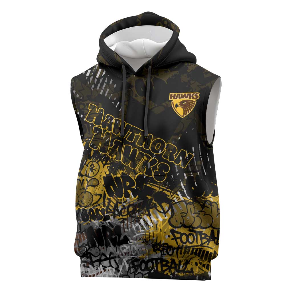 Hawthorn Hawks Sleeveless Hoodie Urban Graffiti Street Art - Bold Abstract Spray Paint