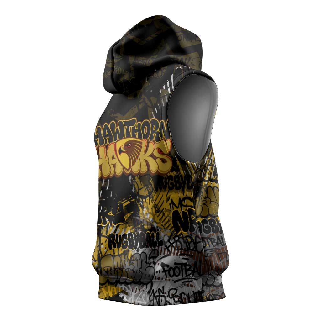 Hawthorn Hawks Sleeveless Hoodie Urban Graffiti Street Art - Bold Abstract Spray Paint