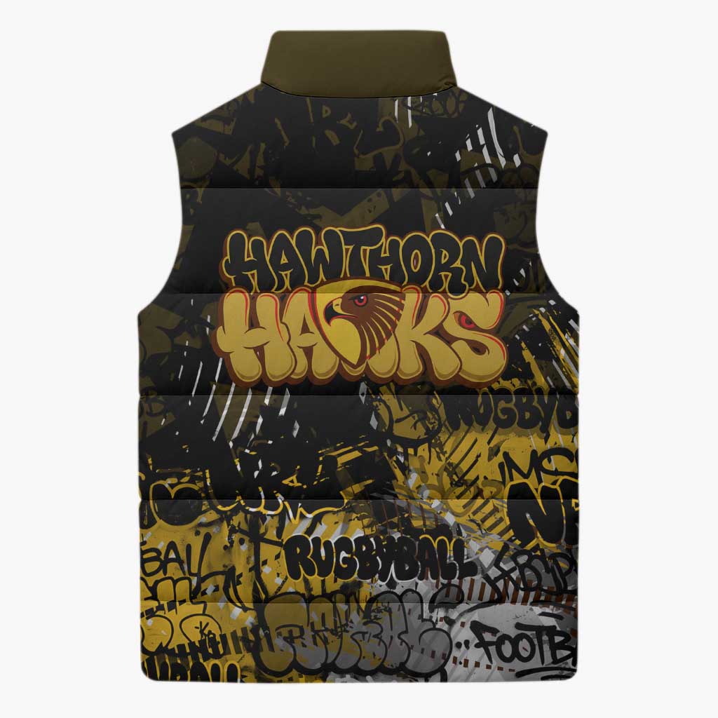 Hawthorn Hawks Sleeveless Puffer Jacket Urban Graffiti Street Art - Bold Abstract Spray Paint