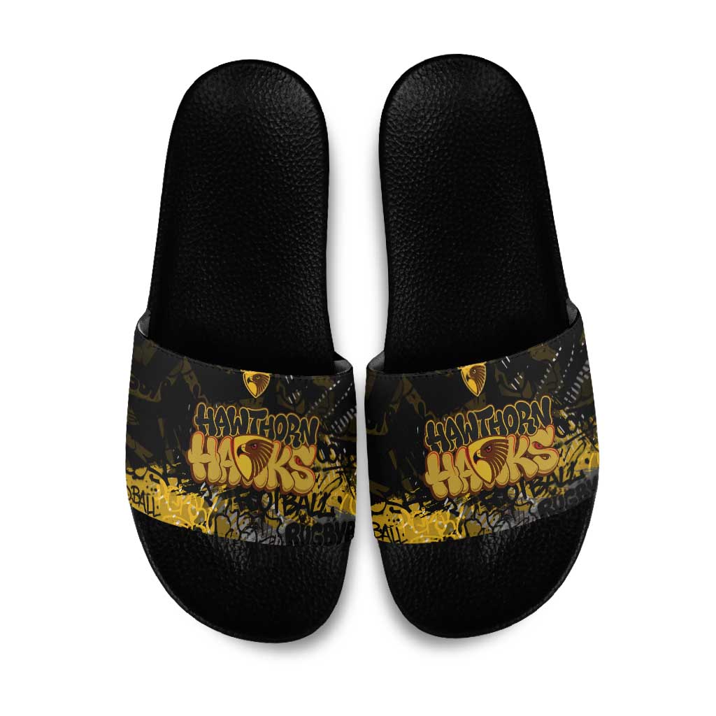 Hawthorn Hawks Slide Sandals Urban Graffiti Street Art - Bold Abstract Spray Paint