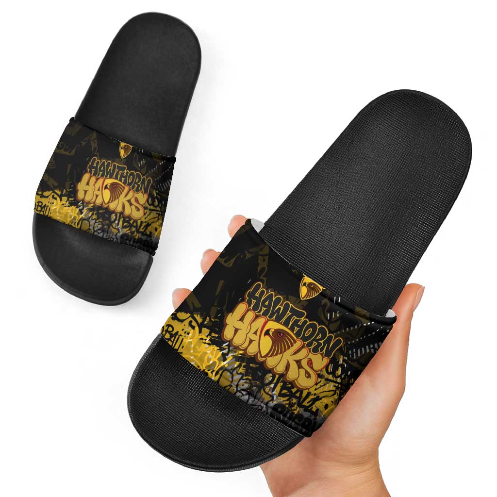 Hawthorn Hawks Slide Sandals Urban Graffiti Street Art - Bold Abstract Spray Paint