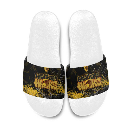 Hawthorn Hawks Slide Sandals Urban Graffiti Street Art - Bold Abstract Spray Paint