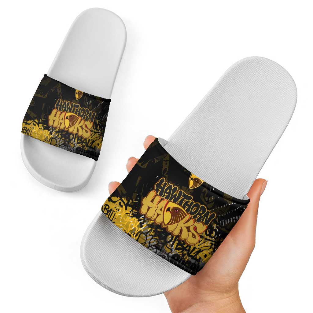 Hawthorn Hawks Slide Sandals Urban Graffiti Street Art - Bold Abstract Spray Paint