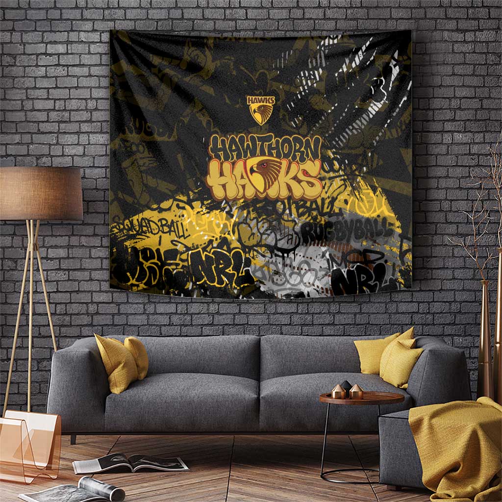 Hawthorn Hawks Tapestry Urban Graffiti Street Art - Bold Abstract Spray Paint