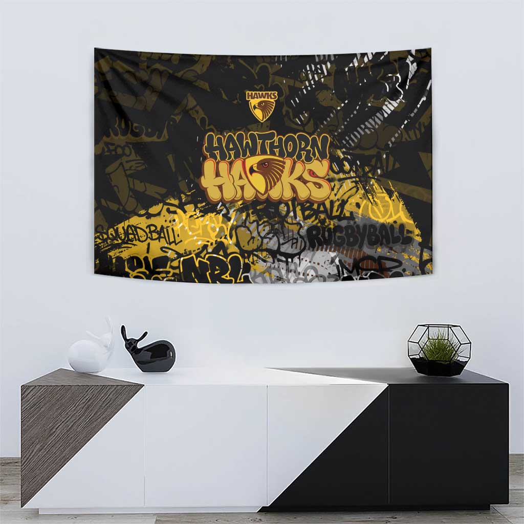 Hawthorn Hawks Tapestry Urban Graffiti Street Art - Bold Abstract Spray Paint