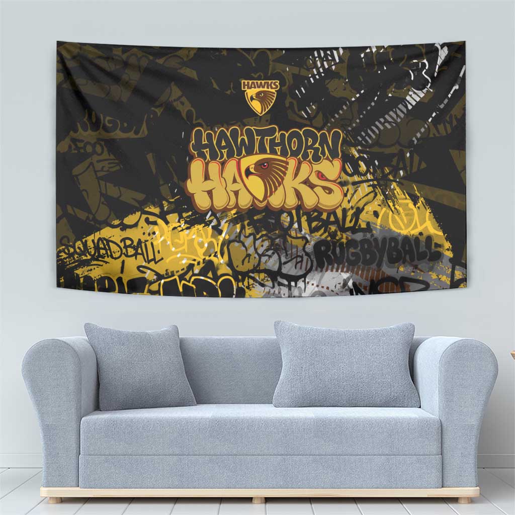Hawthorn Hawks Tapestry Urban Graffiti Street Art - Bold Abstract Spray Paint
