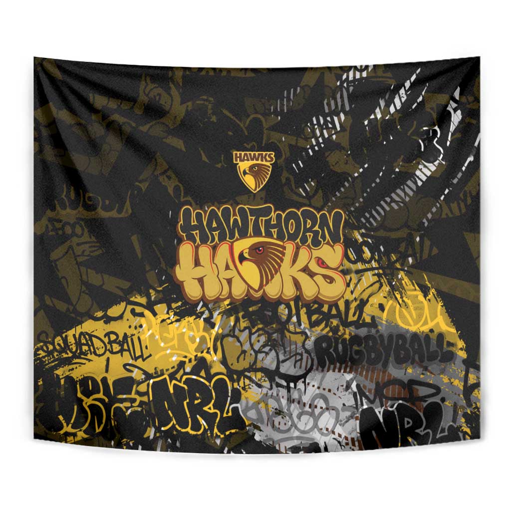 Hawthorn Hawks Tapestry Urban Graffiti Street Art - Bold Abstract Spray Paint