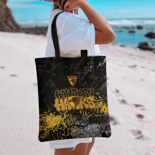 Hawthorn Hawks Tote Bag Urban Graffiti Street Art - Bold Abstract Spray Paint
