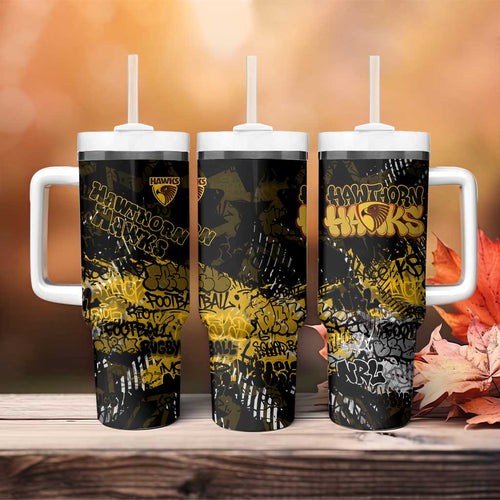 Hawthorn Hawks Tumbler With Handle Urban Graffiti Street Art - Bold Abstract Spray Paint