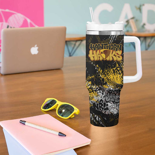 Hawthorn Hawks Tumbler With Handle Urban Graffiti Street Art - Bold Abstract Spray Paint