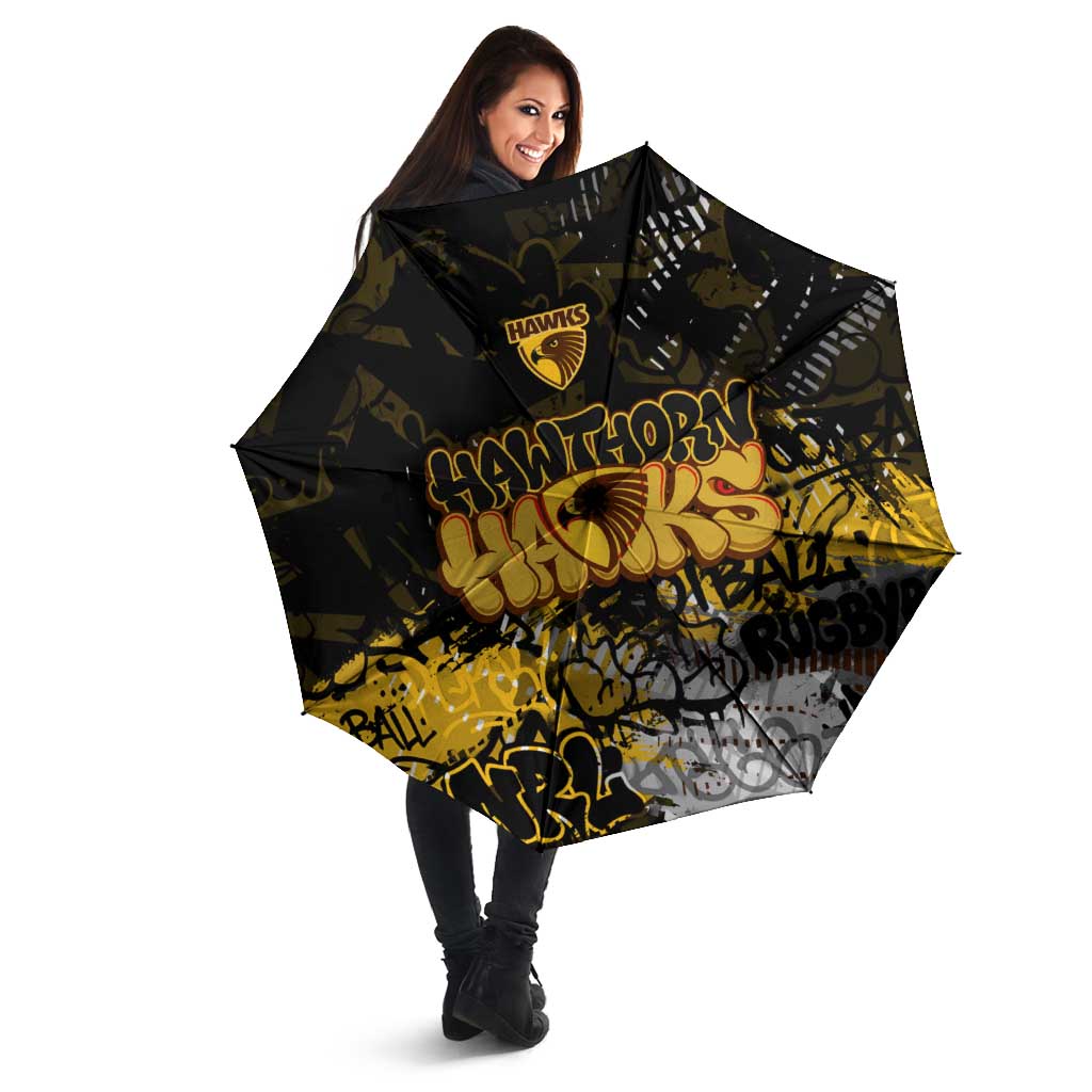 Hawthorn Hawks Umbrella Urban Graffiti Street Art - Bold Abstract Spray Paint