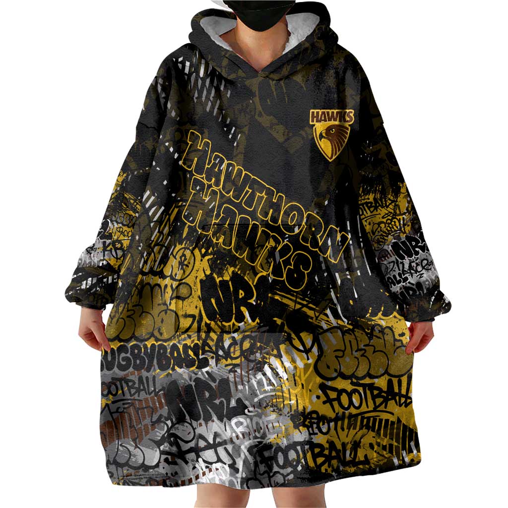 Hawthorn Hawks Wearable Blanket Hoodie Urban Graffiti Street Art - Bold Abstract Spray Paint