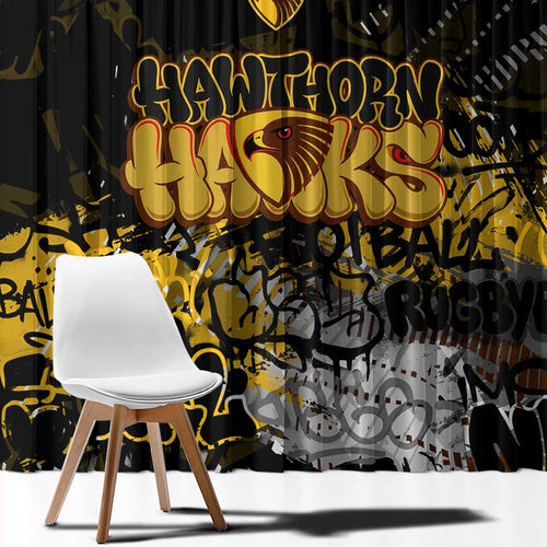 Hawthorn Hawks Window Curtain Urban Graffiti Street Art - Bold Abstract Spray Paint