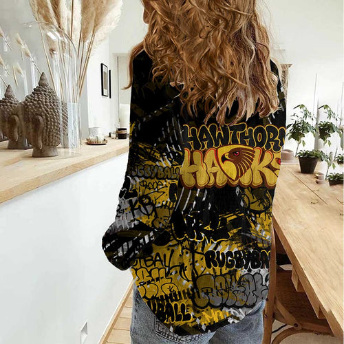 Hawthorn Hawks Women Casual Shirt Urban Graffiti Street Art - Bold Abstract Spray Paint