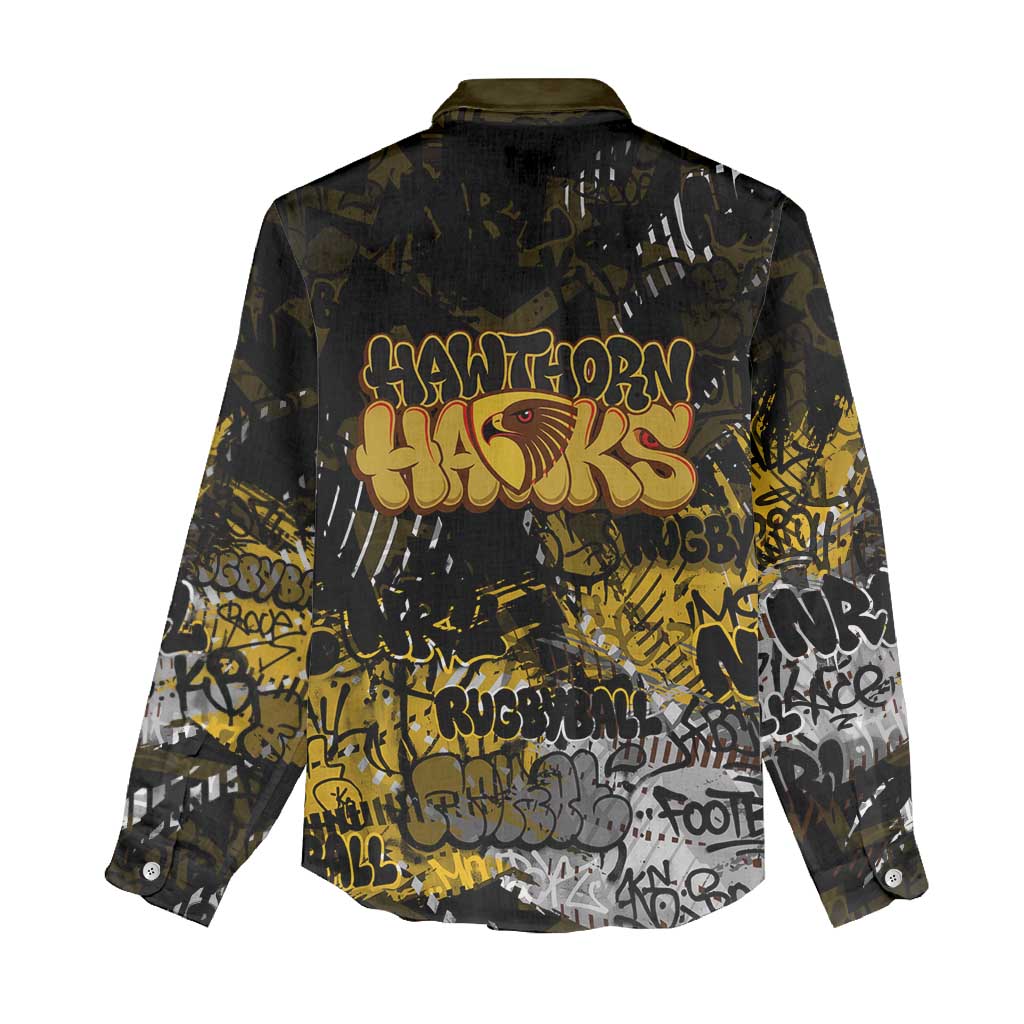 Hawthorn Hawks Women Casual Shirt Urban Graffiti Street Art - Bold Abstract Spray Paint