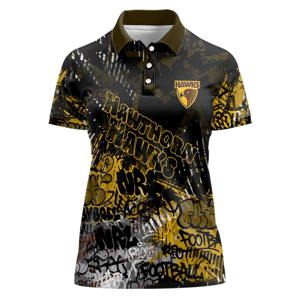 Hawthorn Hawks Women Polo Shirt Urban Graffiti Street Art - Bold Abstract Spray Paint