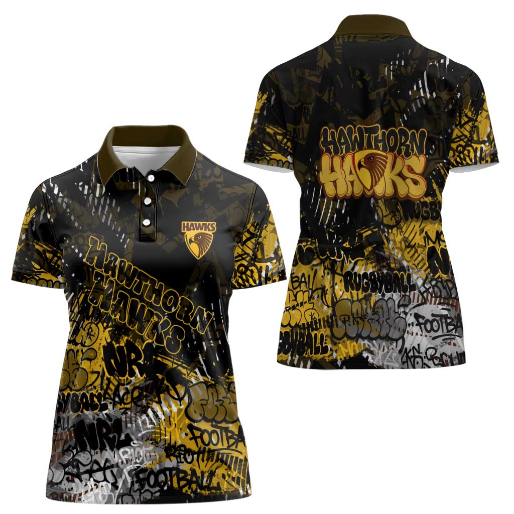 Hawthorn Hawks Women Polo Shirt Urban Graffiti Street Art - Bold Abstract Spray Paint