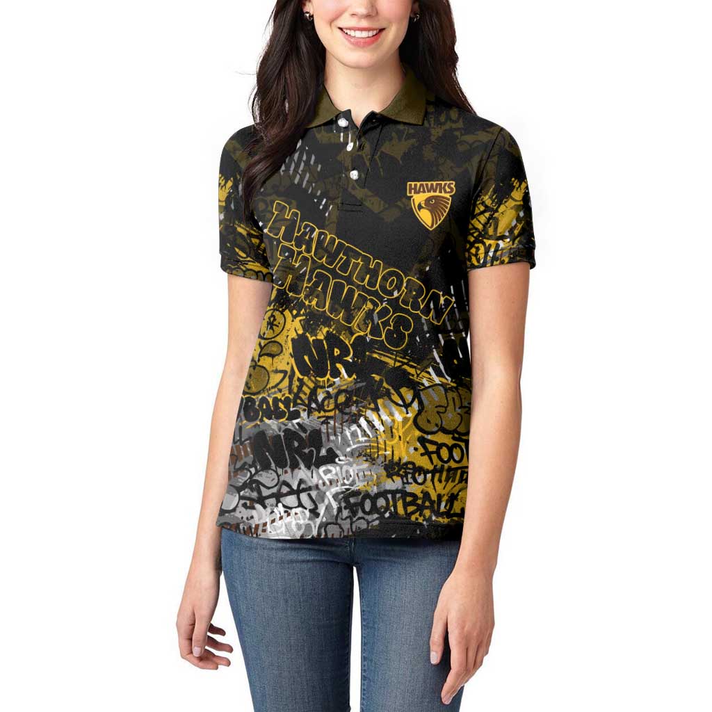 Hawthorn Hawks Women Polo Shirt Urban Graffiti Street Art - Bold Abstract Spray Paint