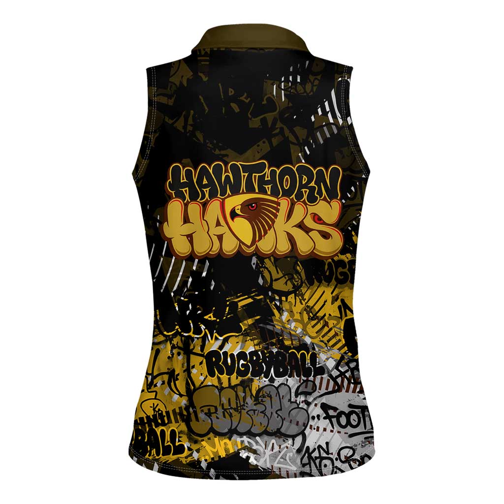 Hawthorn Hawks Women Sleeveless Polo Shirt Urban Graffiti Street Art - Bold Abstract Spray Paint