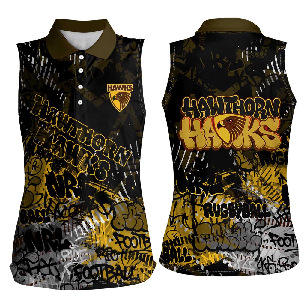 Hawthorn Hawks Women Sleeveless Polo Shirt Urban Graffiti Street Art - Bold Abstract Spray Paint