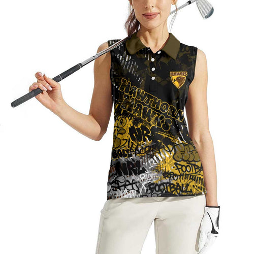 Hawthorn Hawks Women Sleeveless Polo Shirt Urban Graffiti Street Art - Bold Abstract Spray Paint