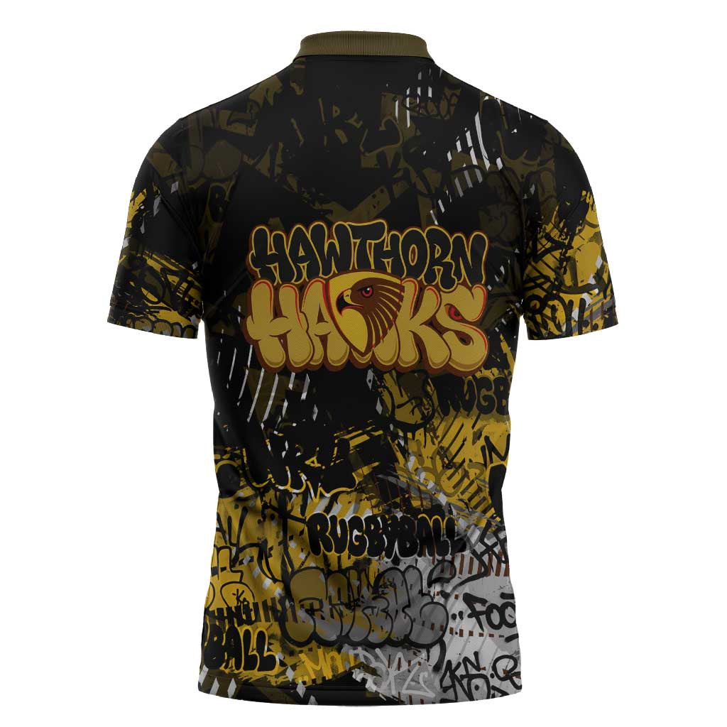 Hawthorn Hawks Zipper Polo Shirt Urban Graffiti Street Art - Bold Abstract Spray Paint
