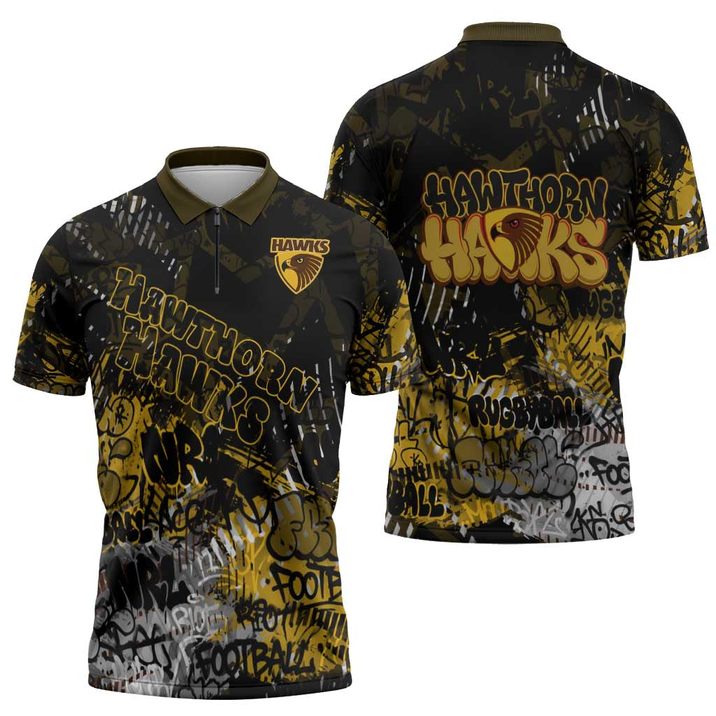 Hawthorn Hawks Zipper Polo Shirt Urban Graffiti Street Art - Bold Abstract Spray Paint