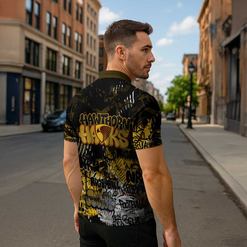 Hawthorn Hawks Zipper Polo Shirt Urban Graffiti Street Art - Bold Abstract Spray Paint