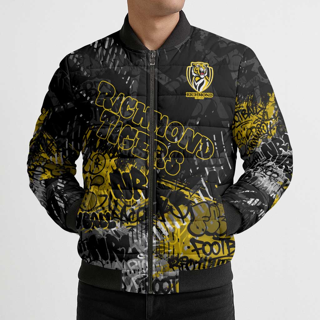 Richmond Tigers Bomber Puffer Jacket Urban Graffiti Street Art - Bold Abstract Spray Paint