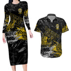 Richmond Tigers Couples Matching Long Sleeve Bodycon Dress and Hawaiian Shirt Urban Graffiti Street Art - Bold Abstract Spray Paint