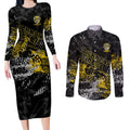 Richmond Tigers Couples Matching Long Sleeve Bodycon Dress and Long Sleeve Button Shirt Urban Graffiti Street Art - Bold Abstract Spray Paint