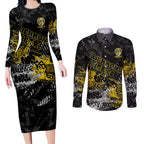 Richmond Tigers Couples Matching Long Sleeve Bodycon Dress and Long Sleeve Button Shirt Urban Graffiti Street Art - Bold Abstract Spray Paint