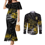 Richmond Tigers Couples Matching Mermaid Dress and Long Sleeve Button Shirt Urban Graffiti Street Art - Bold Abstract Spray Paint