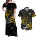 Richmond Tigers Couples Matching Off Shoulder Maxi Dress and Hawaiian Shirt Urban Graffiti Street Art - Bold Abstract Spray Paint