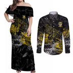 Richmond Tigers Couples Matching Off Shoulder Maxi Dress and Long Sleeve Button Shirt Urban Graffiti Street Art - Bold Abstract Spray Paint