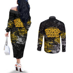 Richmond Tigers Couples Matching Off The Shoulder Long Sleeve Dress and Long Sleeve Button Shirt Urban Graffiti Street Art - Bold Abstract Spray Paint
