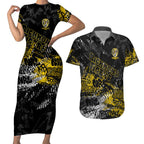 Richmond Tigers Couples Matching Short Sleeve Bodycon Dress and Hawaiian Shirt Urban Graffiti Street Art - Bold Abstract Spray Paint