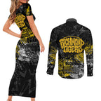 Richmond Tigers Couples Matching Short Sleeve Bodycon Dress and Long Sleeve Button Shirt Urban Graffiti Street Art - Bold Abstract Spray Paint