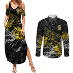 Richmond Tigers Couples Matching Summer Maxi Dress and Long Sleeve Button Shirt Urban Graffiti Street Art - Bold Abstract Spray Paint