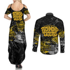 Richmond Tigers Couples Matching Summer Maxi Dress and Long Sleeve Button Shirt Urban Graffiti Street Art - Bold Abstract Spray Paint