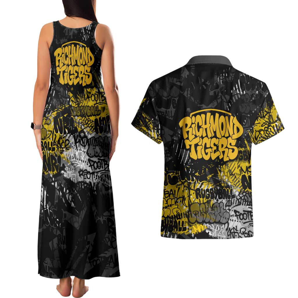 Richmond Tigers Couples Matching Tank Maxi Dress and Hawaiian Shirt Urban Graffiti Street Art - Bold Abstract Spray Paint